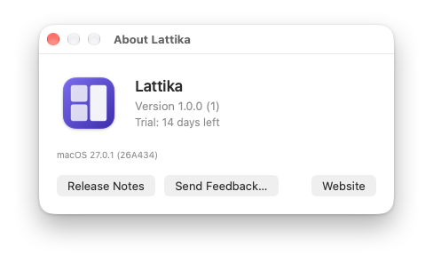The About Lattika window